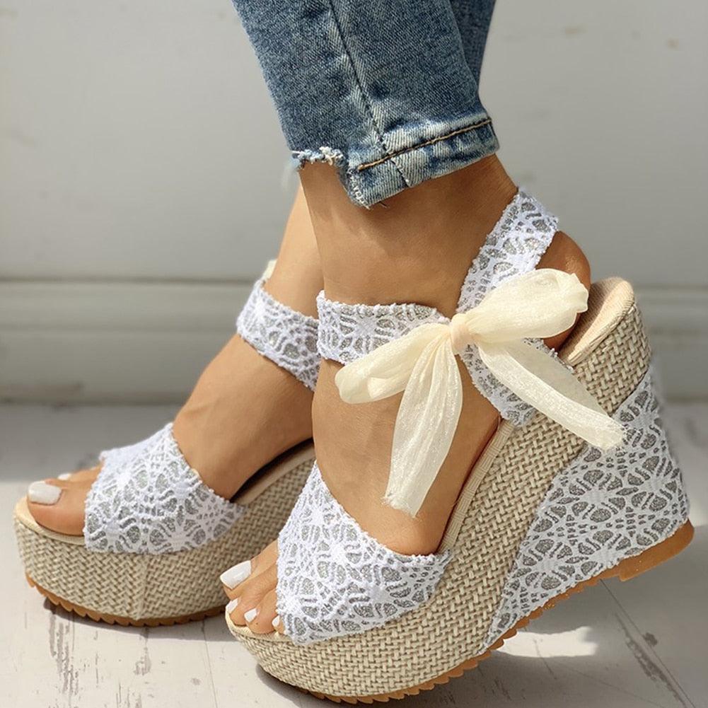 Bowknot Lace-Up Platform Sandals ✨👠🎀 Women's High Heel Ankle Strap Slingback | 6 Colors 🖤💜💙