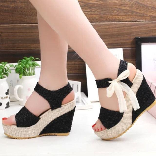Bowknot Lace-Up Platform Sandals ✨👠🎀 Women's High Heel Ankle Strap Slingback | 6 Colors 🖤💜💙