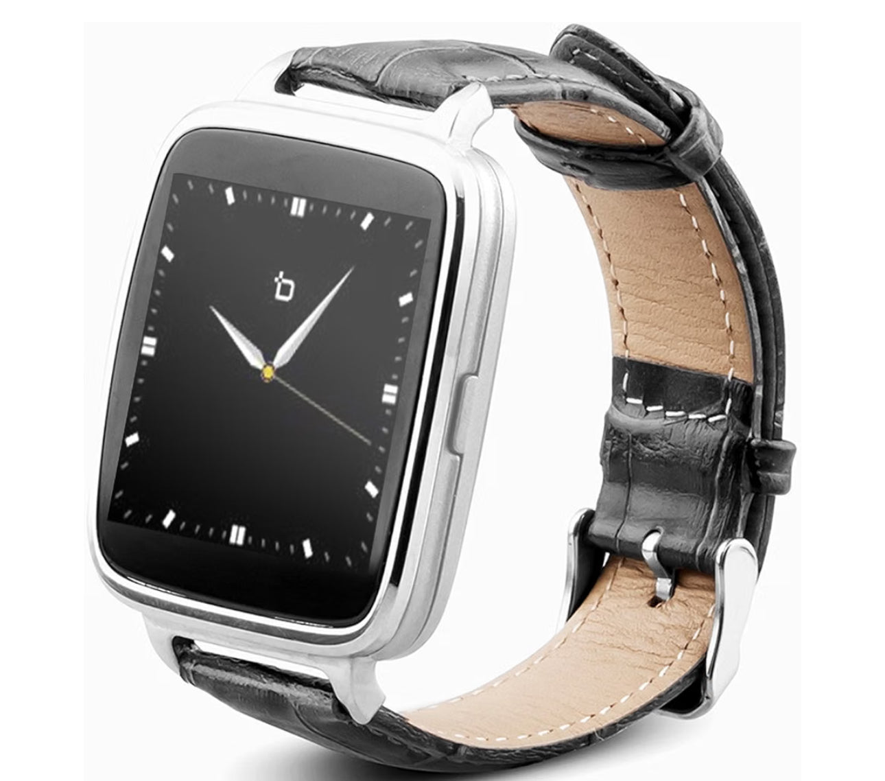 ⌚✨ Beantech S1 Smartwatch Silver — Black Calfskin Leather Strap — Item #1871