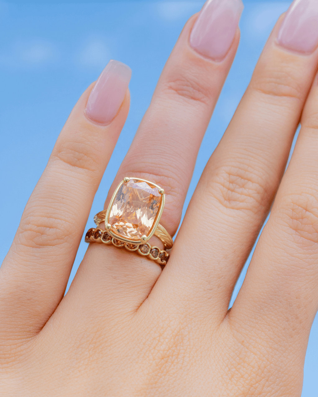 ✨Sterling Silver Elongated Cushion Champagne CZ Cocktail Ring