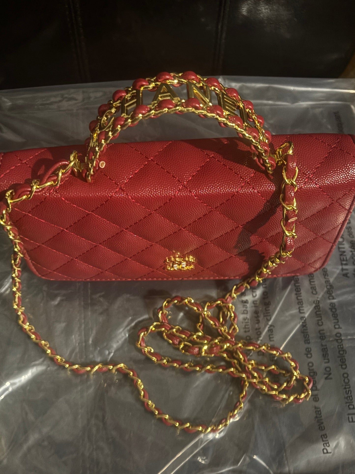 Red Quilted Caviar Flap Bag Gold Pearl Chain 🔴✨ #1537