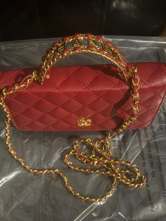Red Quilted Caviar Flap Bag Gold Pearl Chain 🔴✨ #1537