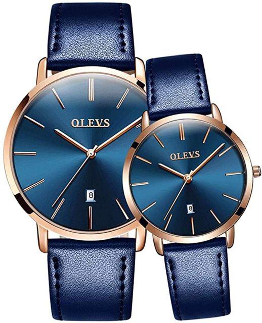 Couples Ultra-Thin Minimalist Watch Set ⌚✨ Quartz Leather Strap Waterproof Calendar | 6 Colors ❤️🖤🤍