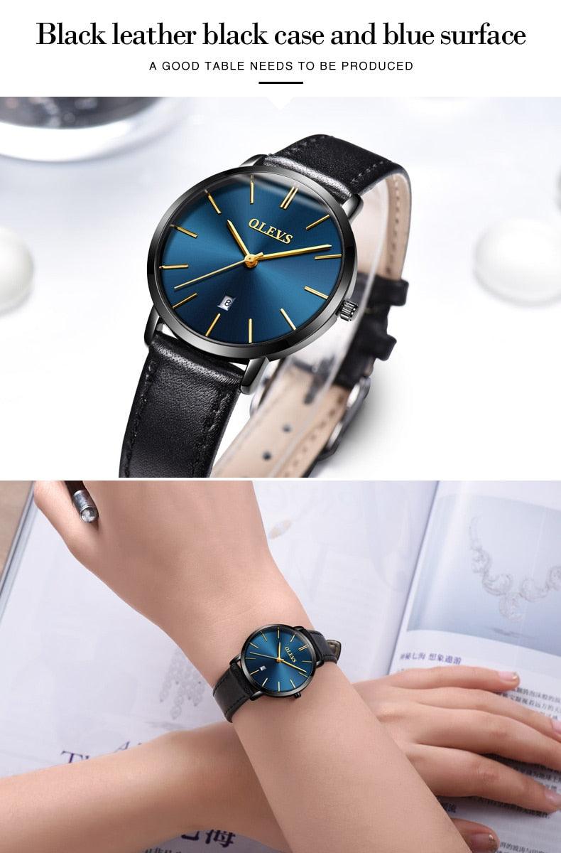 Couples Ultra-Thin Minimalist Watch Set ⌚✨ Quartz Leather Strap Waterproof Calendar | 6 Colors ❤️🖤🤍