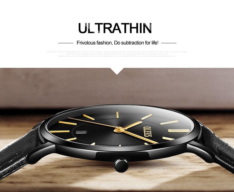 Couples Ultra-Thin Minimalist Watch Set ⌚✨ Quartz Leather Strap Waterproof Calendar | 6 Colors ❤️🖤🤍