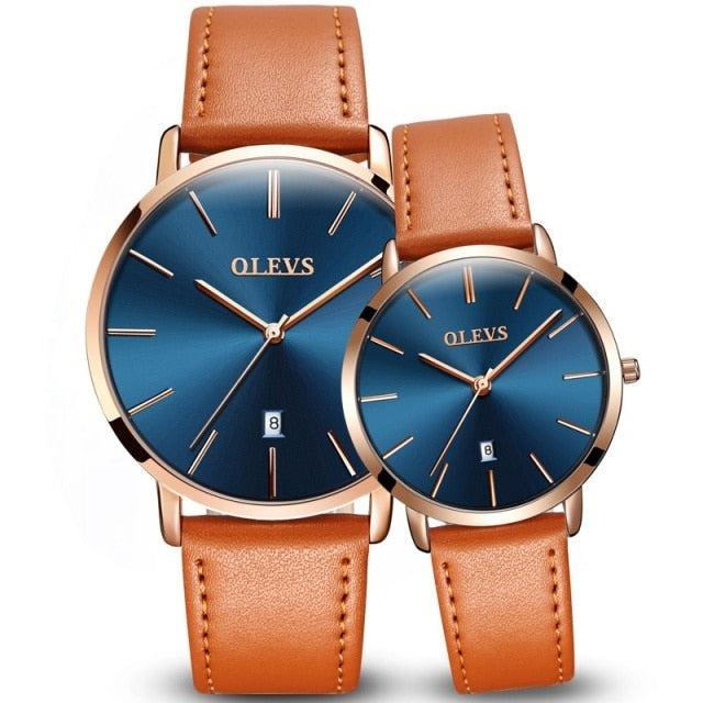 Couples Ultra-Thin Minimalist Watch Set ⌚✨ Quartz Leather Strap Waterproof Calendar | 6 Colors ❤️🖤🤍