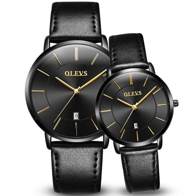 Couples Ultra-Thin Minimalist Watch Set ⌚✨ Quartz Leather Strap Waterproof Calendar | 6 Colors ❤️🖤🤍