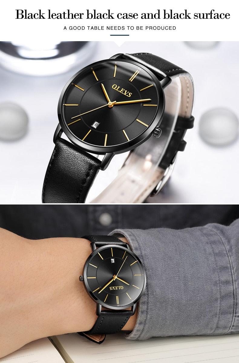 Couples Ultra-Thin Minimalist Watch Set ⌚✨ Quartz Leather Strap Waterproof Calendar | 6 Colors ❤️🖤🤍