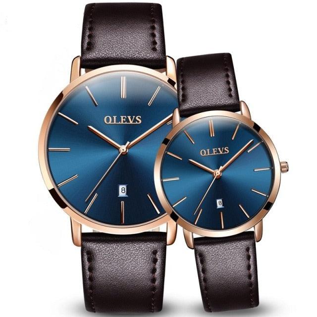 Couples Ultra-Thin Minimalist Watch Set ⌚✨ Quartz Leather Strap Waterproof Calendar | 6 Colors ❤️🖤🤍
