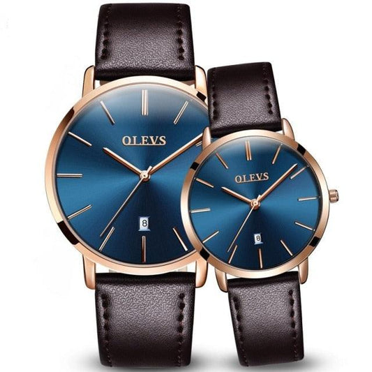 Couples Ultra-Thin Minimalist Watch Set ⌚✨ Quartz Leather Strap Waterproof Calendar | 6 Colors ❤️🖤🤍
