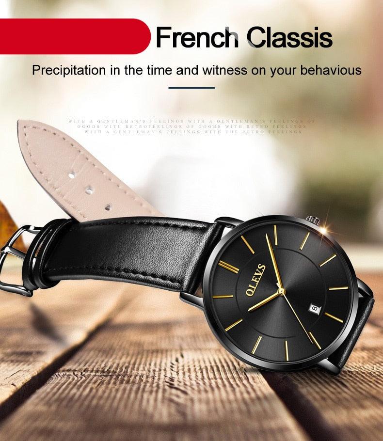 Couples Ultra-Thin Minimalist Watch Set ⌚✨ Quartz Leather Strap Waterproof Calendar | 6 Colors ❤️🖤🤍
