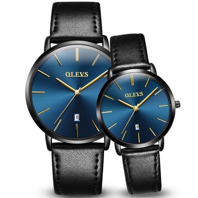 Couples Ultra-Thin Minimalist Watch Set ⌚✨ Quartz Leather Strap Waterproof Calendar | 6 Colors ❤️🖤🤍