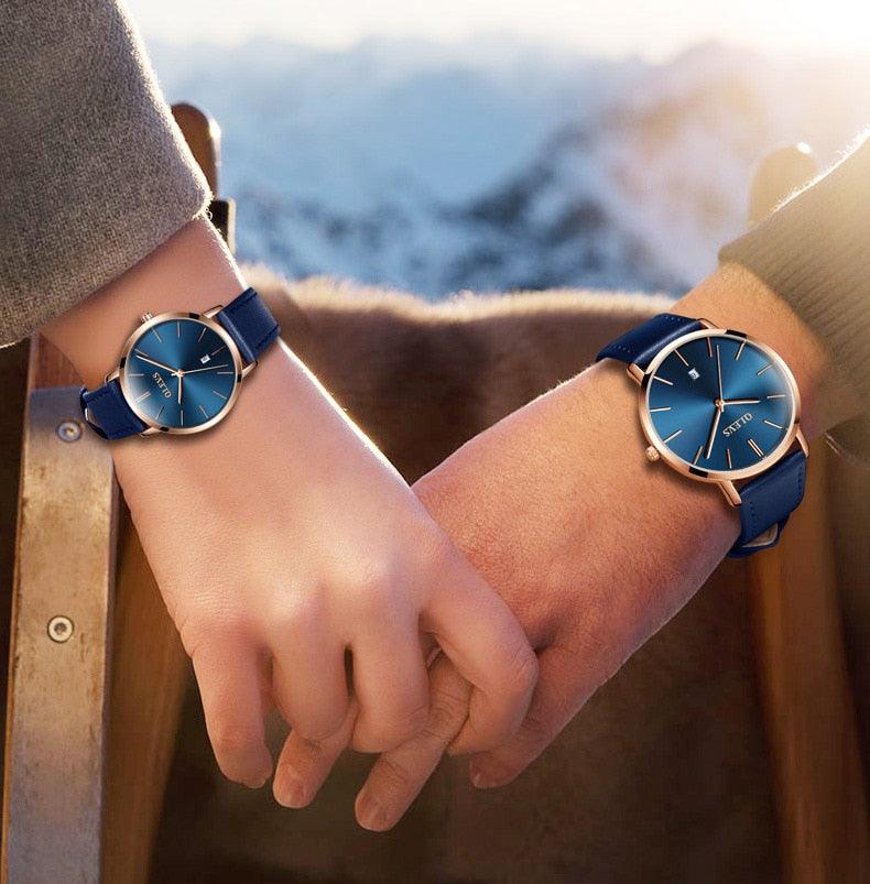Couples Ultra-Thin Minimalist Watch Set ⌚✨ Quartz Leather Strap Waterproof Calendar | 6 Colors ❤️🖤🤍