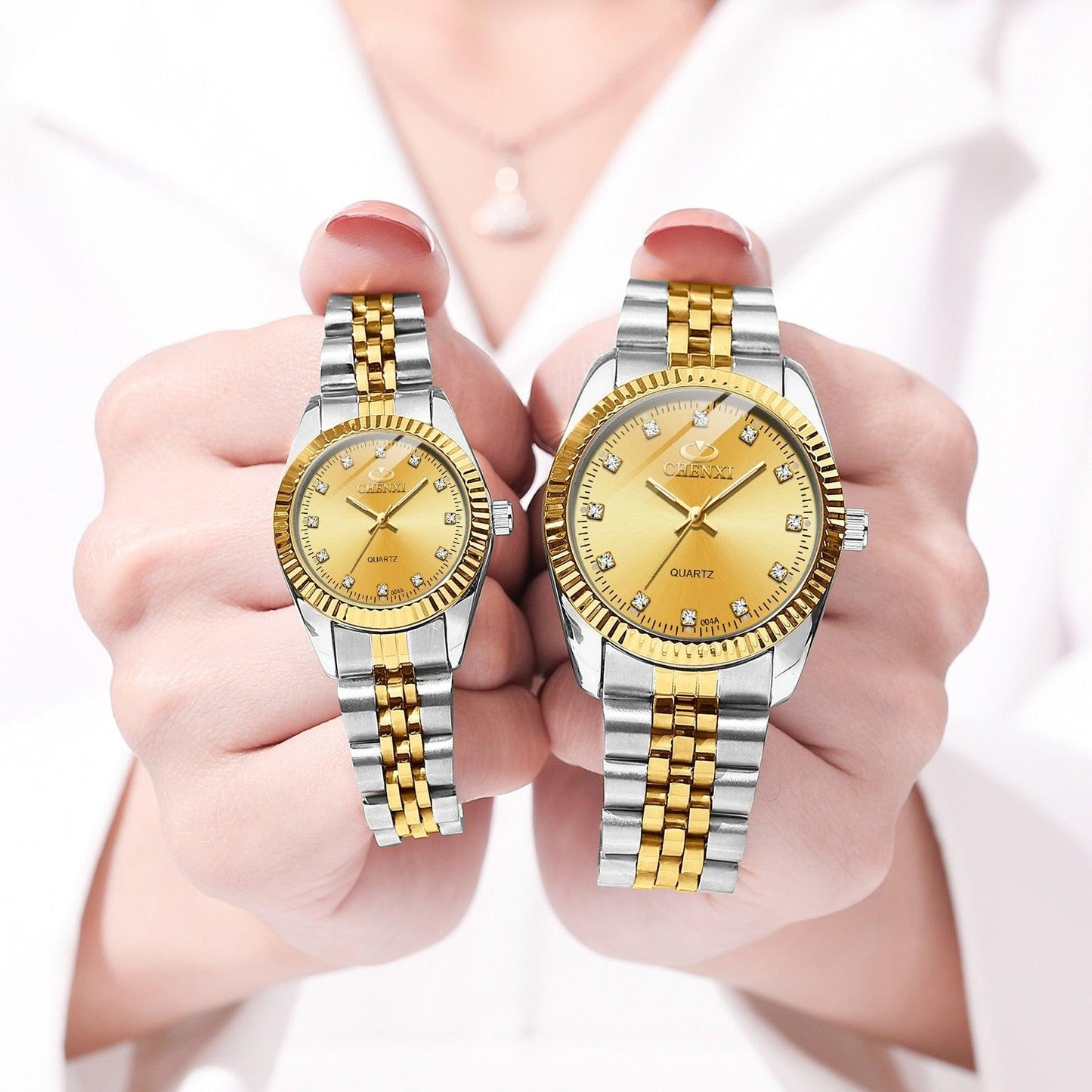 Couples Luxury Quartz Watch Set ⌚✨ His & Hers Waterproof Stainless Steel Luminous | Valentine Gift ❤️🖤