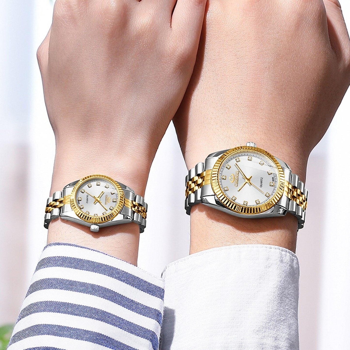 Couples Luxury Quartz Watch Set ⌚✨ His & Hers Waterproof Stainless Steel Luminous | Valentine Gift ❤️🖤