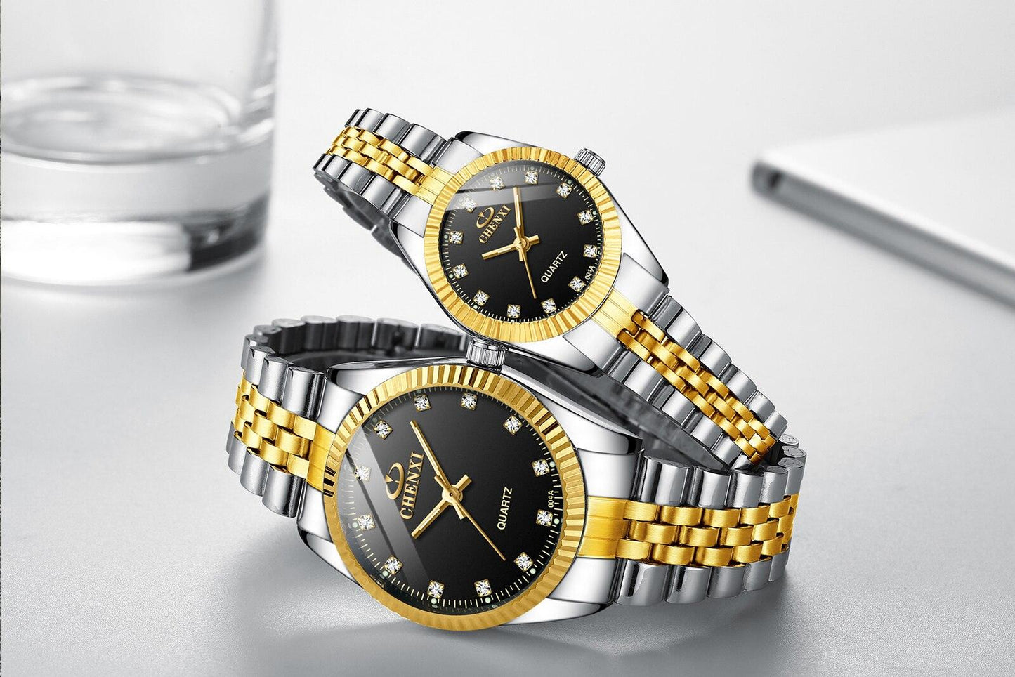 Couples Luxury Quartz Watch Set ⌚✨ His & Hers Waterproof Stainless Steel Luminous | Valentine Gift ❤️🖤