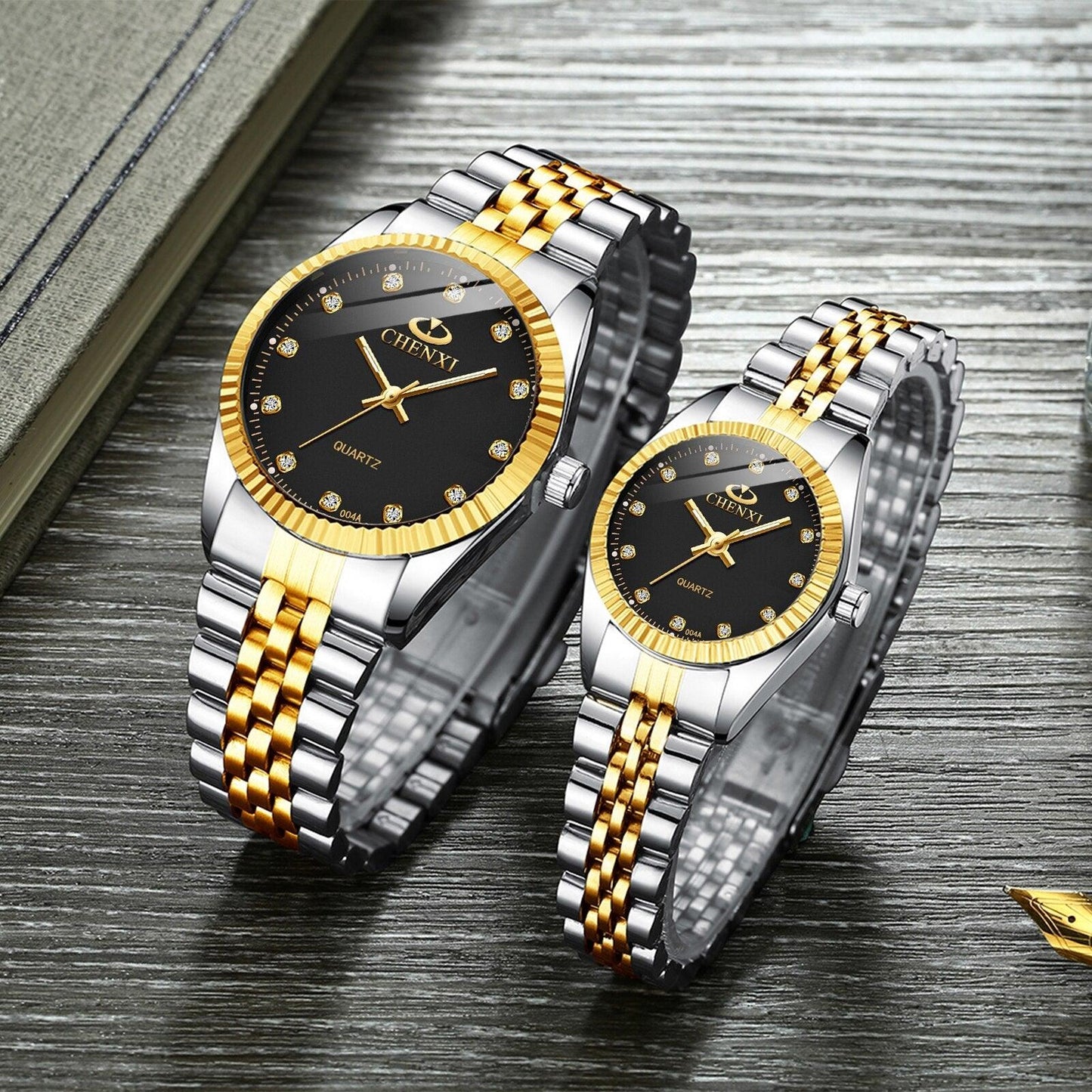 Couples Luxury Quartz Watch Set ⌚✨ His & Hers Waterproof Stainless Steel Luminous | Valentine Gift ❤️🖤