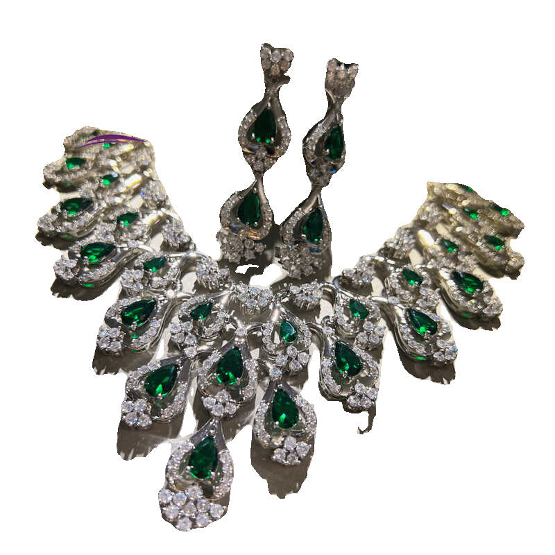 Grüner Zirkon Abendkleid Accessoires Halskette Ohrringe