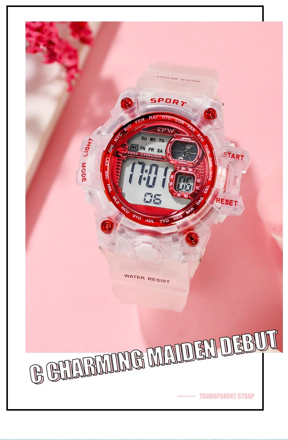 Women's Digital Sport Watch ⌚✨ Transparent Silicone Strap Stopwatch Alarm Dual Time | 5 Colors 🖤❤️🤍