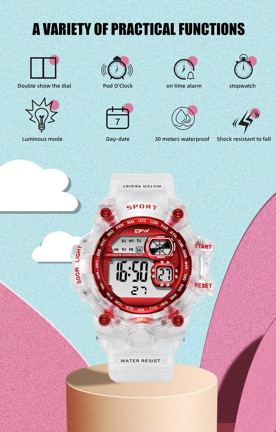 Women's Digital Sport Watch ⌚✨ Transparent Silicone Strap Stopwatch Alarm Dual Time | 5 Colors 🖤❤️🤍