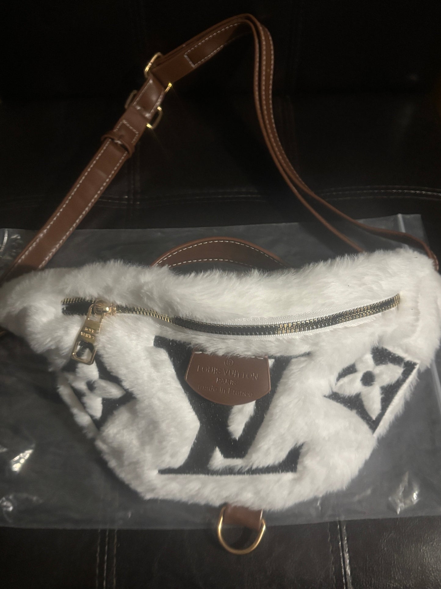 White Shearling Faux Fur Monogram Bumbag 🤍✨ #1556
