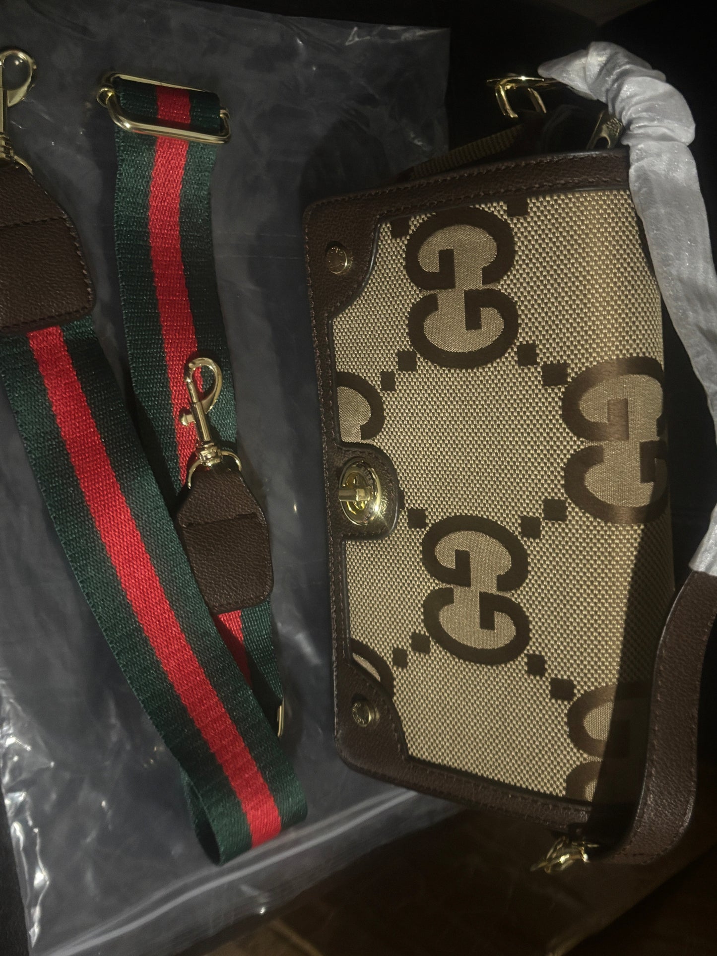 Jumbo Monogram Canvas Shoulder Bag Web Strap 🤎✨ #1553