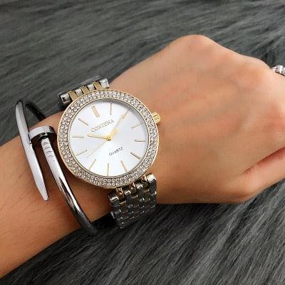 Rhinestone Watch & Bracelet Set ⌚✨ Women's Luxury Stainless Steel | Rose Gold, Silver & Gold 💛💎