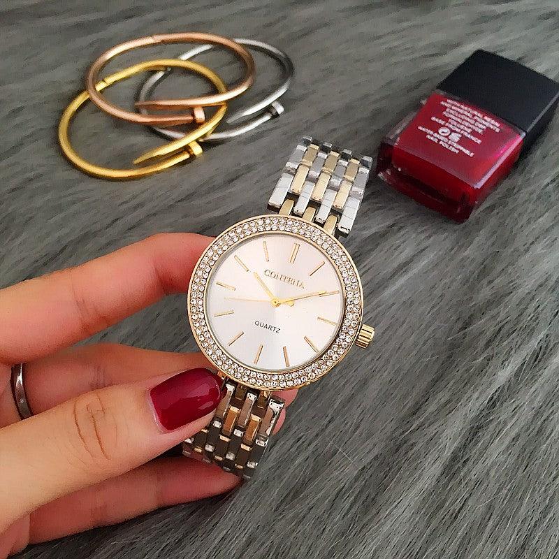 Rhinestone Watch & Bracelet Set ⌚✨ Women's Luxury Stainless Steel | Rose Gold, Silver & Gold 💛💎