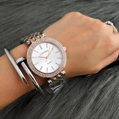 Rhinestone Watch & Bracelet Set ⌚✨ Women's Luxury Stainless Steel | Rose Gold, Silver & Gold 💛💎