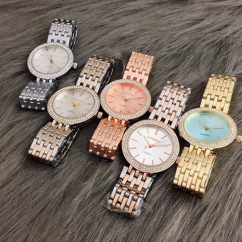 Rhinestone Watch & Bracelet Set ⌚✨ Women's Luxury Stainless Steel | Rose Gold, Silver & Gold 💛💎