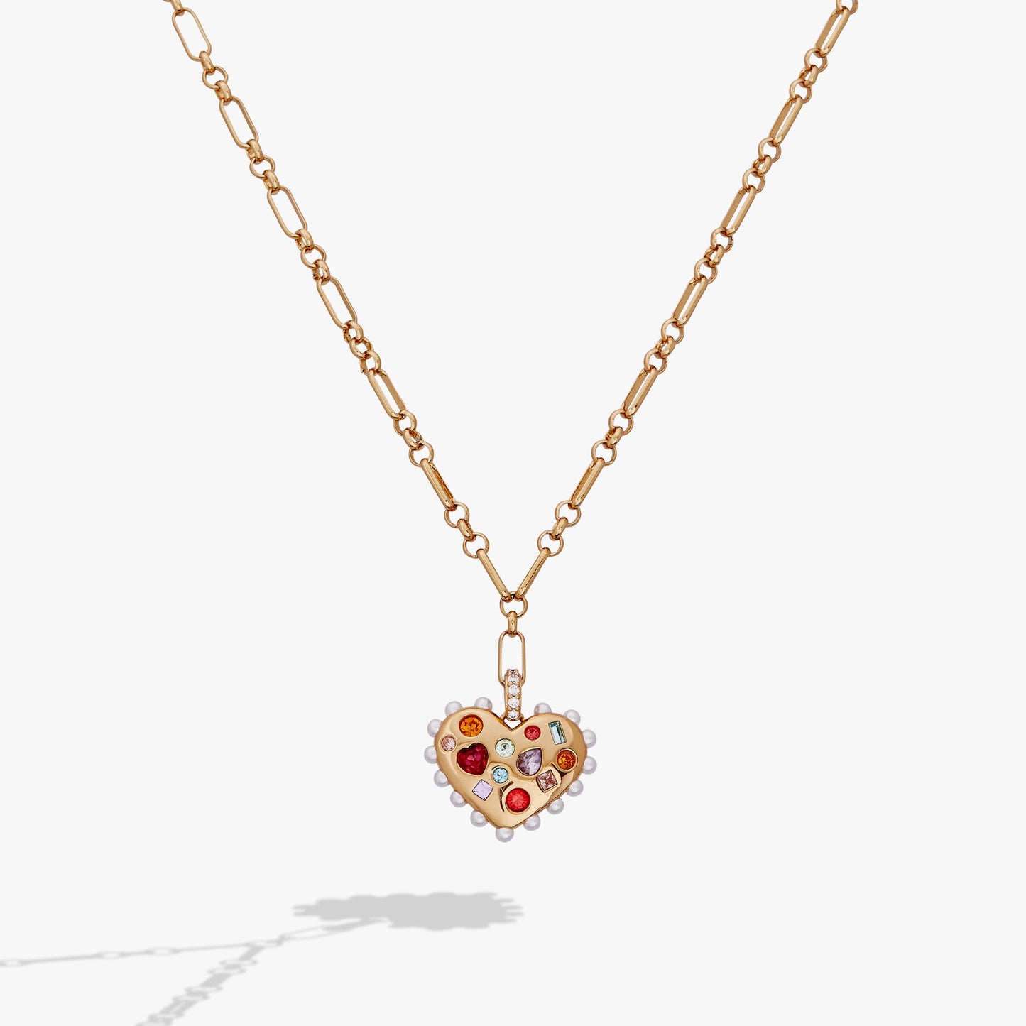 Puffy Heart Gemstone & Pearl Pendant Necklace ✨🧡💜 Rainbow Stone Heart Charm Necklace | Alex and Ani 💎👑