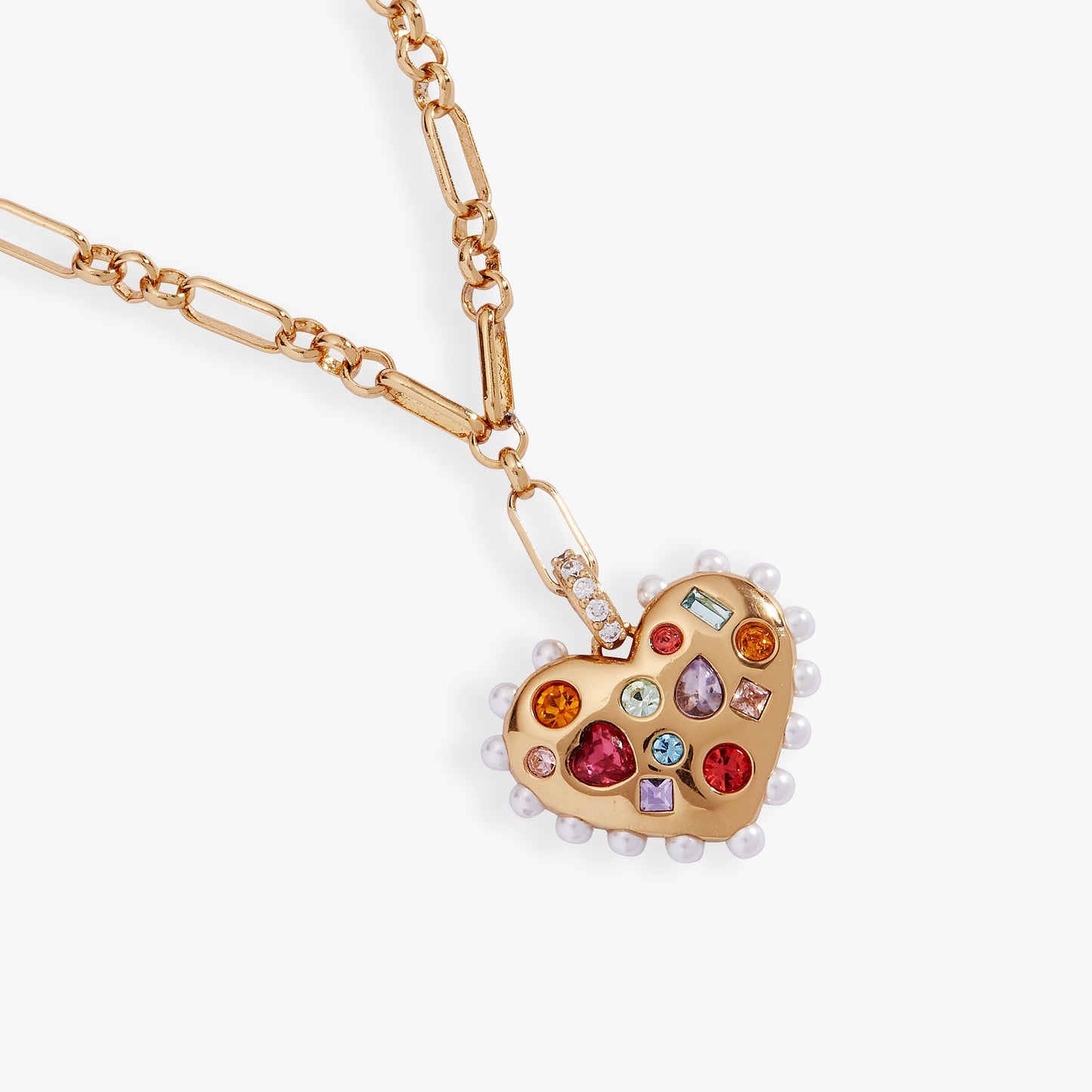 Puffy Heart Gemstone & Pearl Pendant Necklace ✨🧡💜 Rainbow Stone Heart Charm Necklace | Alex and Ani 💎👑