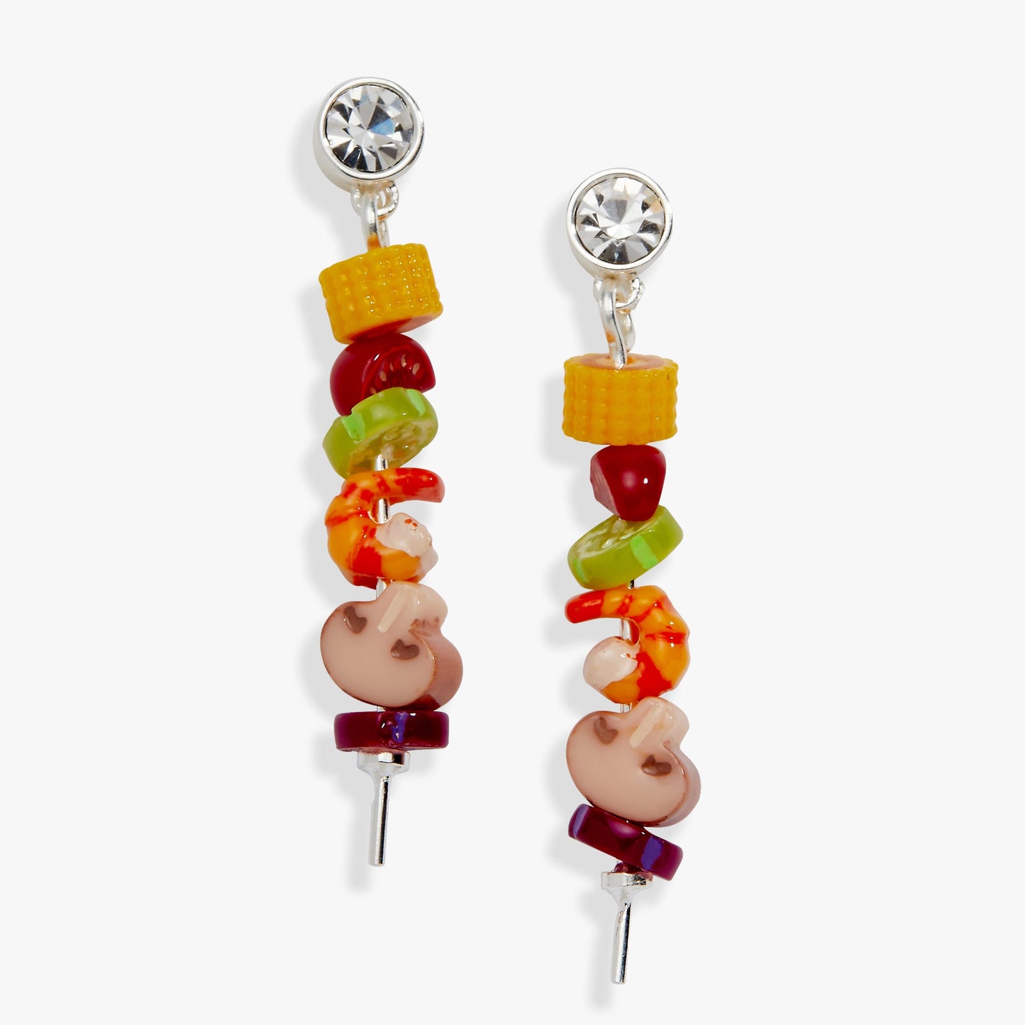 Hot Grill Summer Skewer Drop Earrings ✨🌽🍅🔥 Silver Crystal Stud BBQ Charm Dangle Earrings | Alex and Ani 💎👑