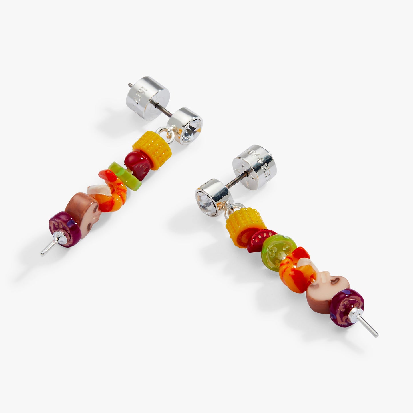 Hot Grill Summer Skewer Drop Earrings ✨🌽🍅🔥 Silver Crystal Stud BBQ Charm Dangle Earrings | Alex and Ani 💎👑