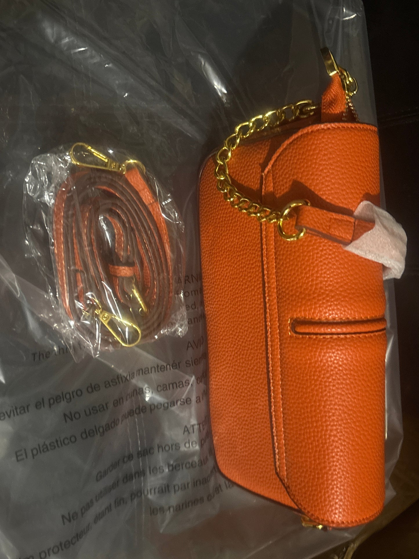 Orange Pebbled Leather Gold Logo Crossbody Bag 🟠✨ #1864
