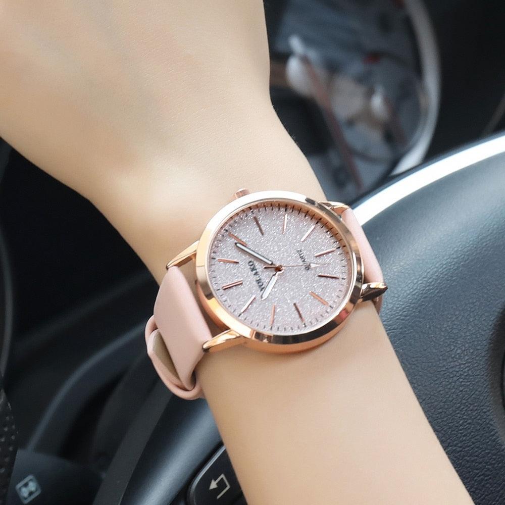 Women's Luxury Diamond Dial Quartz Watch ⌚✨ Elegant Leather Strap | 9 Colors 💙💗🖤