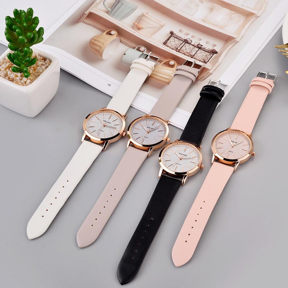Women's Luxury Diamond Dial Quartz Watch ⌚✨ Elegant Leather Strap | 9 Colors 💙💗🖤