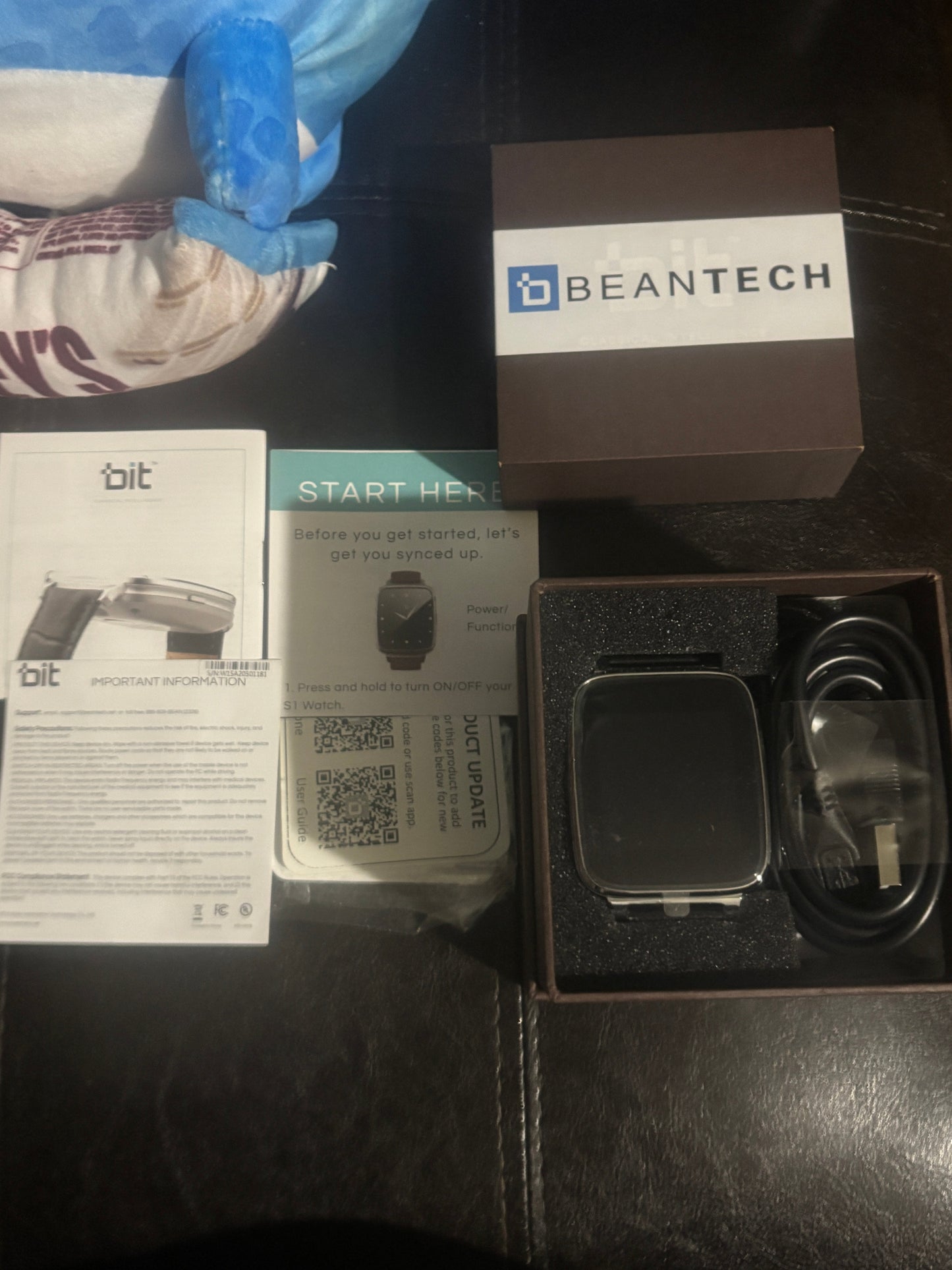 ⌚✨ Beantech S1 Smartwatch Silver — Black Calfskin Leather Strap — Item #1871