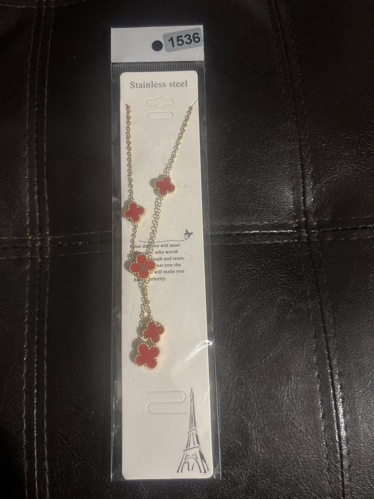 Red Carnelian Four-Leaf Clover Lariat Necklace 🔴✨ #1536