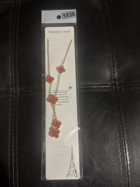 Red Carnelian Four-Leaf Clover Lariat Necklace 🔴✨ #1536