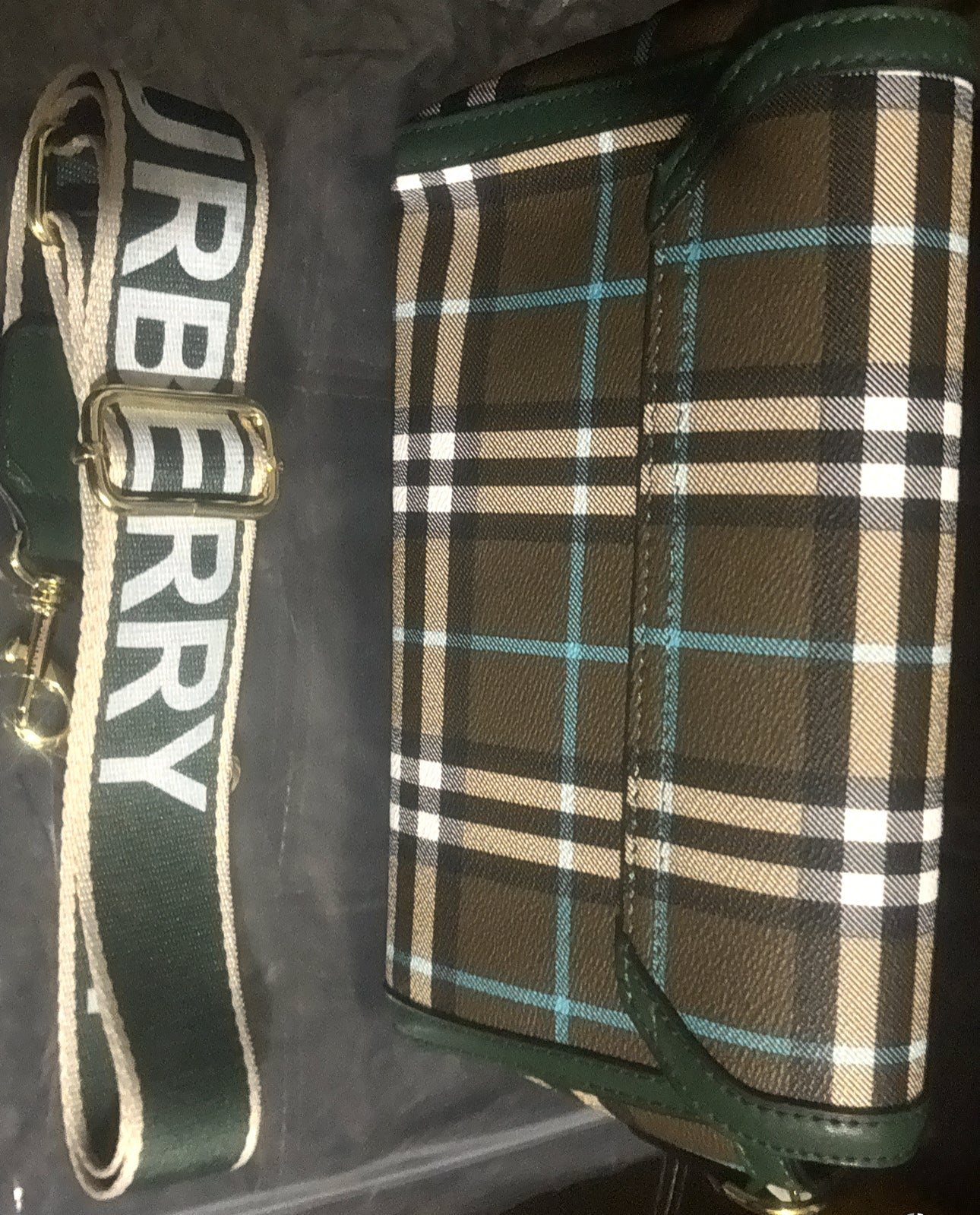 Forest Green Plaid Flap Crossbody Bag Bold Logo Strap 🌿✨ #1533