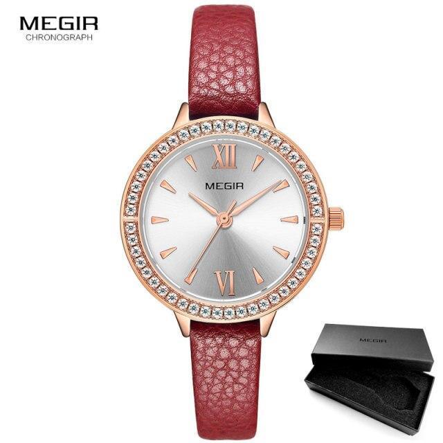 Women's Luxury Classic Business Watch ⌚✨ Quartz Leather Strap Waterproof | Red, Blue & Green ❤️💙💚