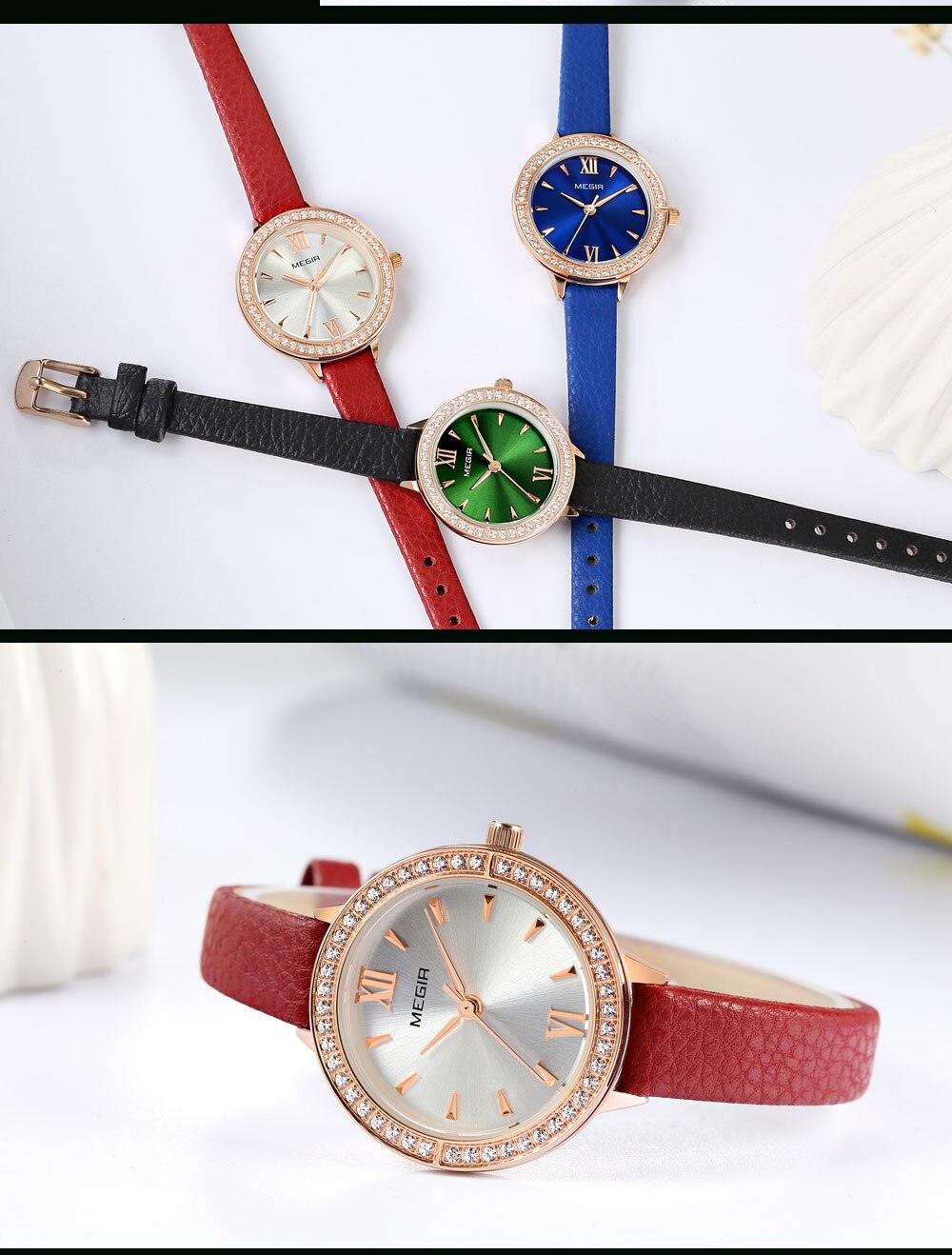 Women's Luxury Classic Business Watch ⌚✨ Quartz Leather Strap Waterproof | Red, Blue & Green ❤️💙💚