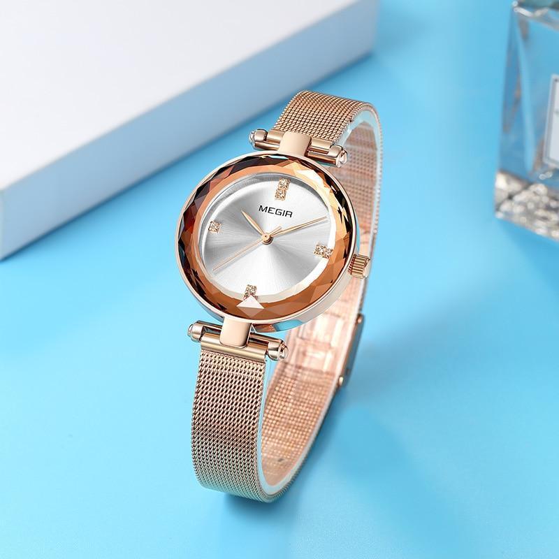 Women's Luxury Rose Gold Starry Dial Watch ⌚✨ Elegant Stainless Steel Quartz | Blue & Gold 💙💛