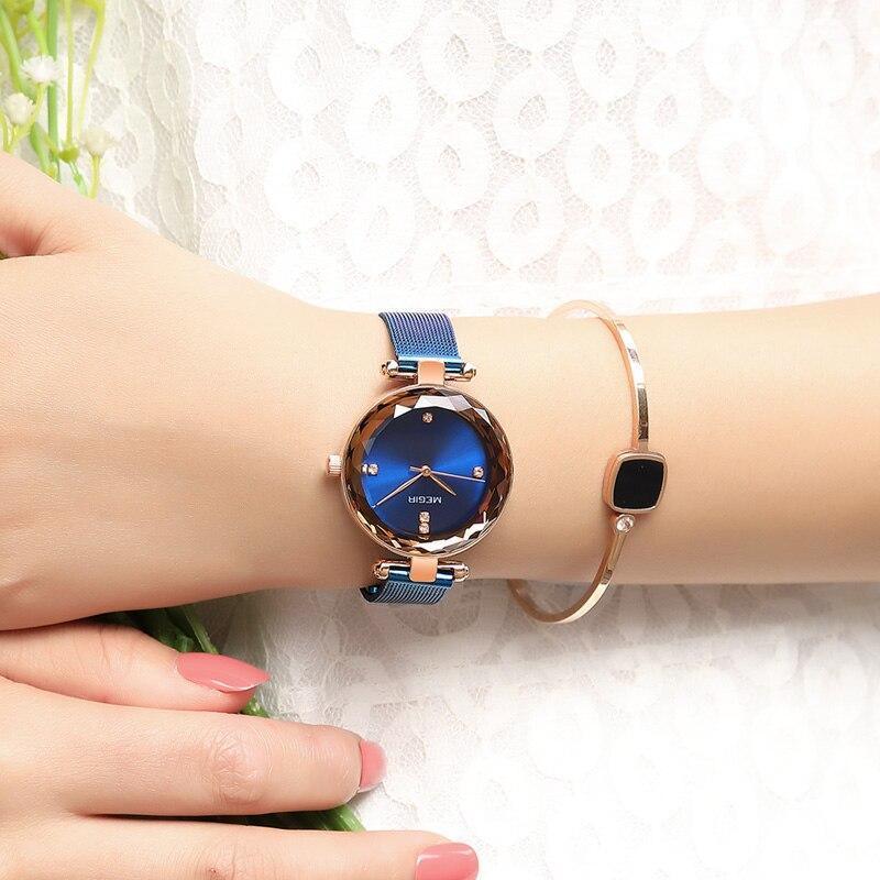 Women's Luxury Rose Gold Starry Dial Watch ⌚✨ Elegant Stainless Steel Quartz | Blue & Gold 💙💛