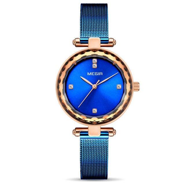 Women's Luxury Rose Gold Starry Dial Watch ⌚✨ Elegant Stainless Steel Quartz | Blue & Gold 💙💛