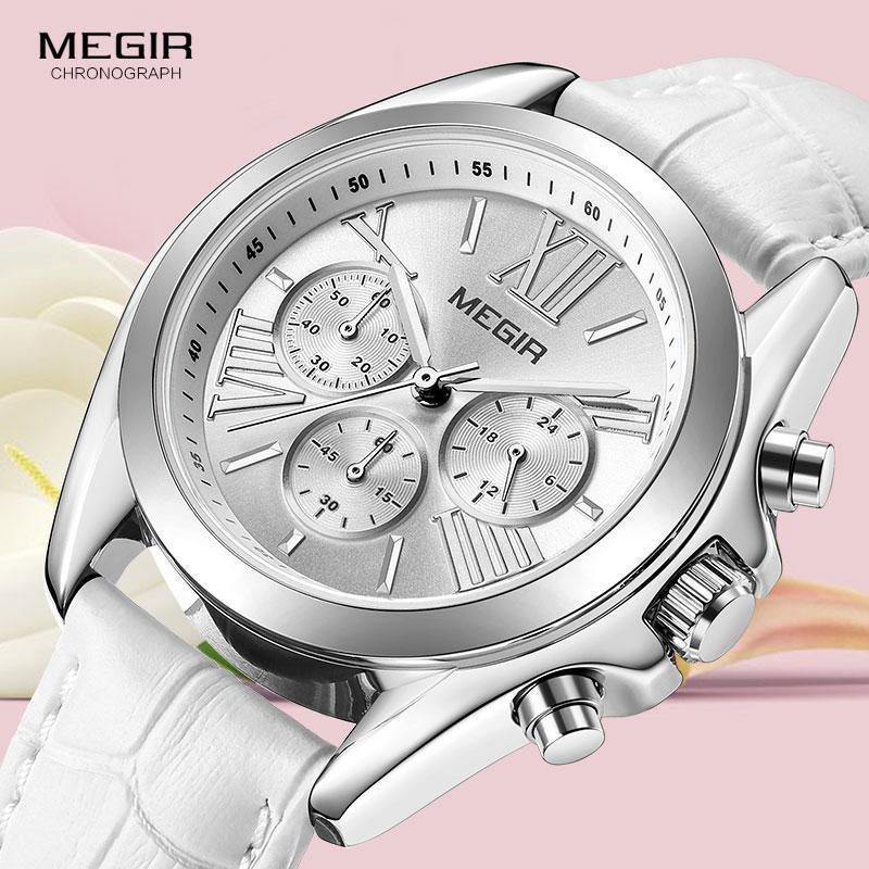 Women's Luxury Sport Chronograph Watch ⌚✨ Quartz Waterproof Leather Strap | White & Red 🤍💛