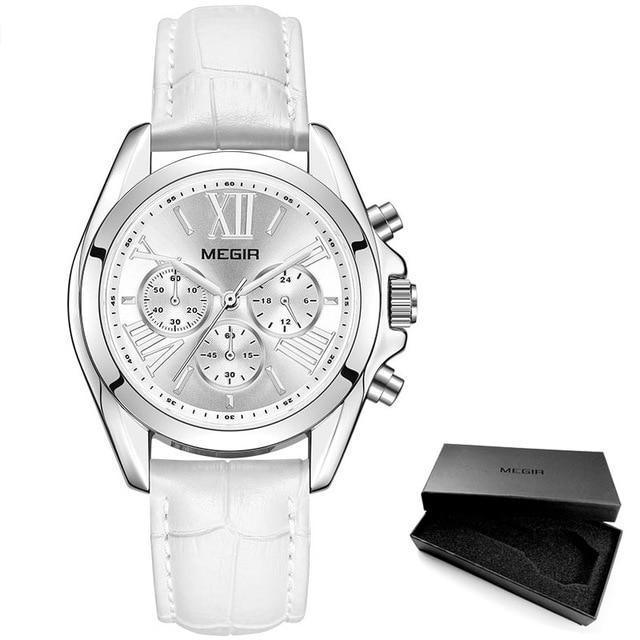 Women's Luxury Sport Chronograph Watch ⌚✨ Quartz Waterproof Leather Strap | White & Red 🤍💛