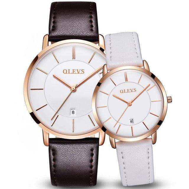 Couples Ultra-Thin Minimalist Watch Set ⌚✨ Quartz Leather Strap Waterproof Calendar | 6 Colors ❤️🖤🤍