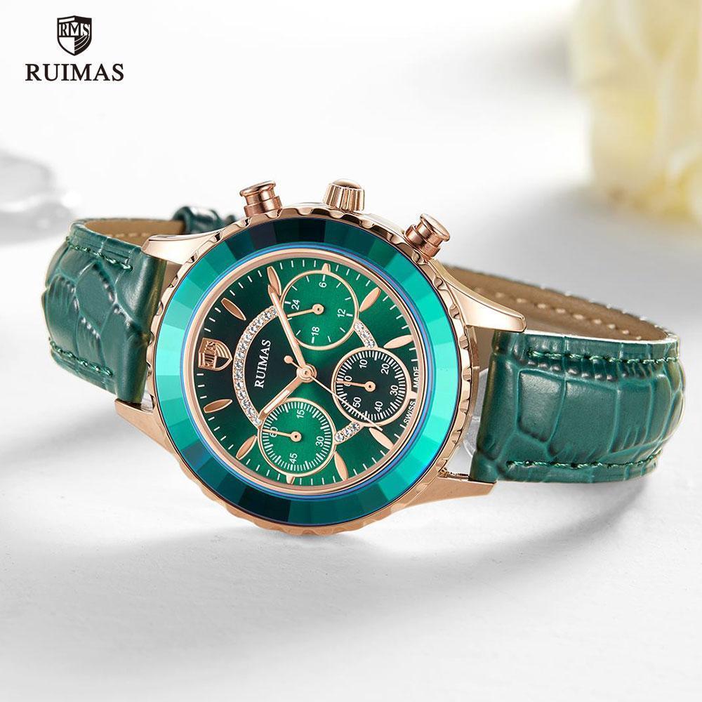 Women's Luxury Multifunctional Business Watch ⌚✨ Chronograph Quartz Leather Strap | Green, Blue, Purple & Brown 💚💙💜